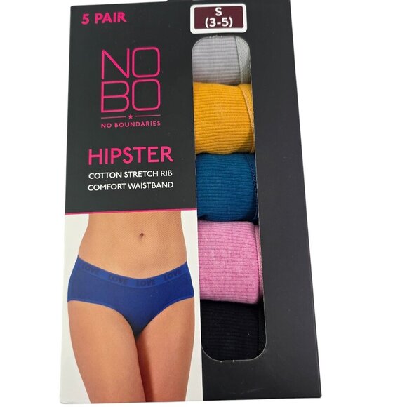 No Boundaries Cotton Stretch Ribbed 5-Pack Hipster NOBO Panties – Size Small - Picture 4 of 8
